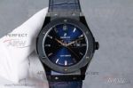 Perfect Copy Hublot Classic Fusion 43mm All Black Steel Case Blue Face Rubber Band Automatic Watch